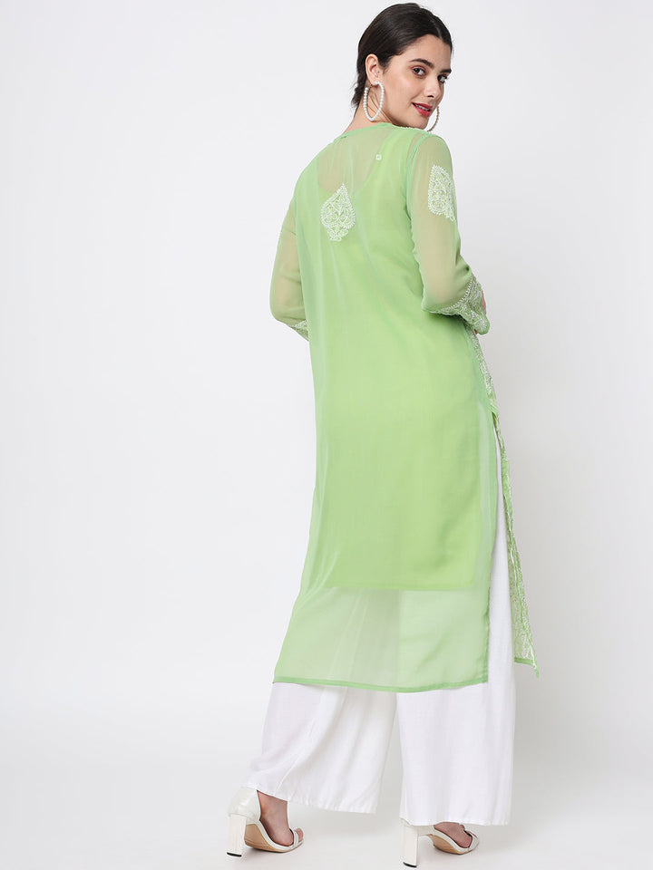 Hand Embroidered Chikankari Georgette straight Kurta With Matching Slip- PC3485