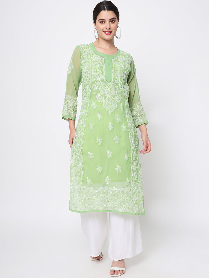 Hand Embroidered Chikankari Georgette straight Kurta With Matching Slip- PC3485