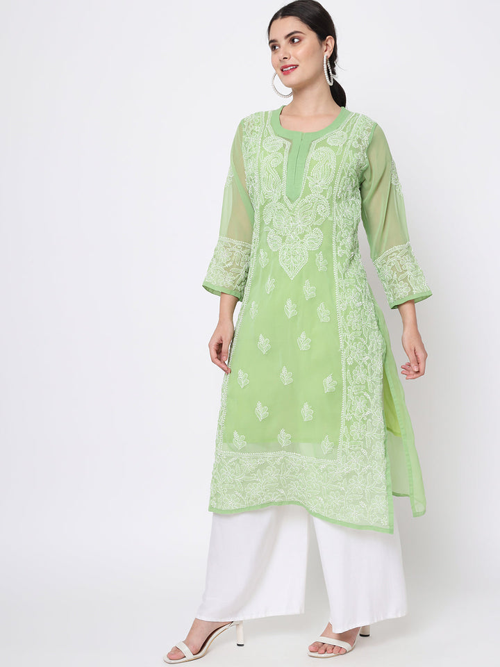 Hand Embroidered Chikankari Georgette straight Kurta With Matching Slip- PC3485