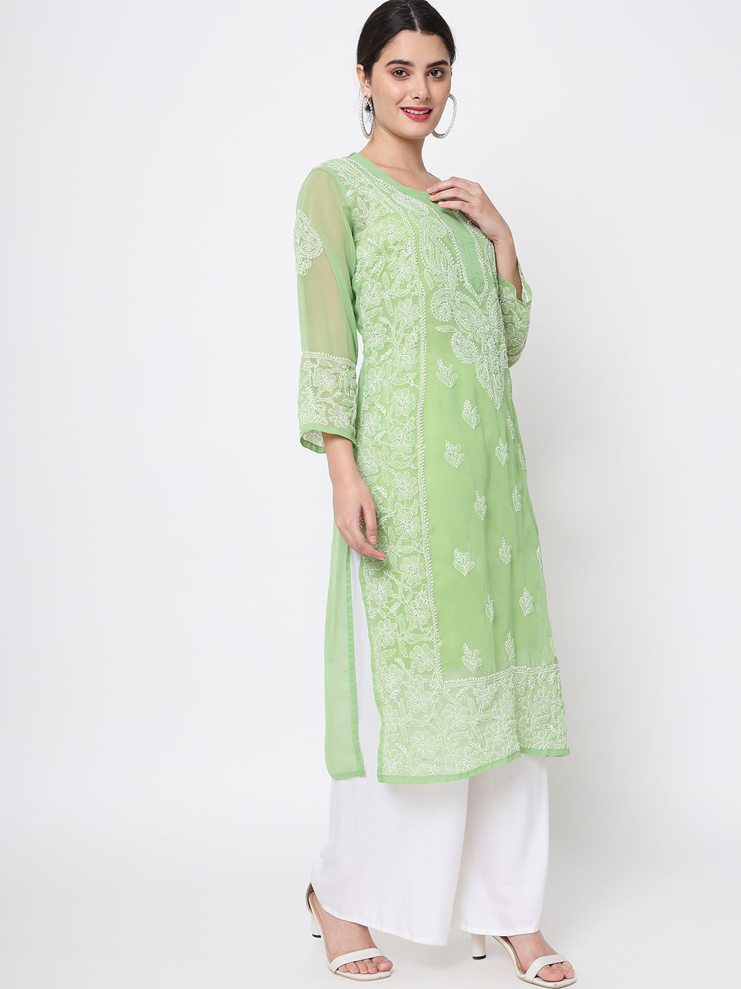 Hand Embroidered Chikankari Georgette straight Kurta With Matching Slip- PC3485