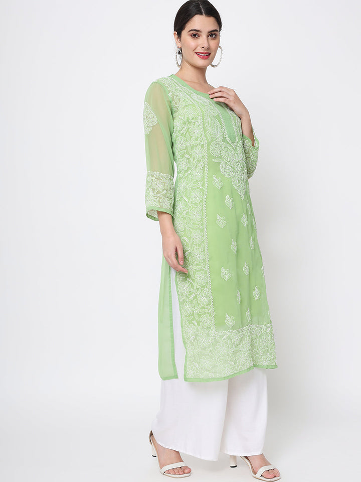 Hand Embroidered Chikankari Georgette straight Kurta With Matching Slip- PC3485