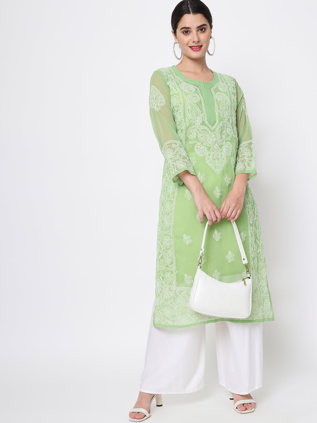 Hand Embroidered Chikankari Georgette straight Kurta With Matching Slip- PC3485