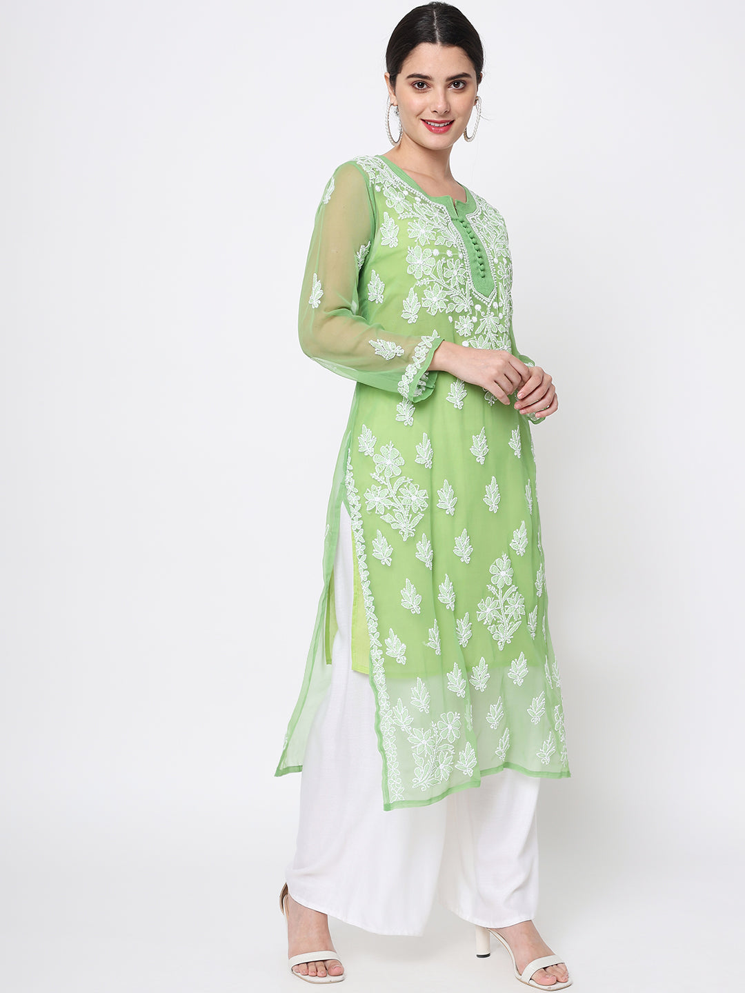 Hand Embroidered Georgette Straight Kurta With Matching Slip-PC3560