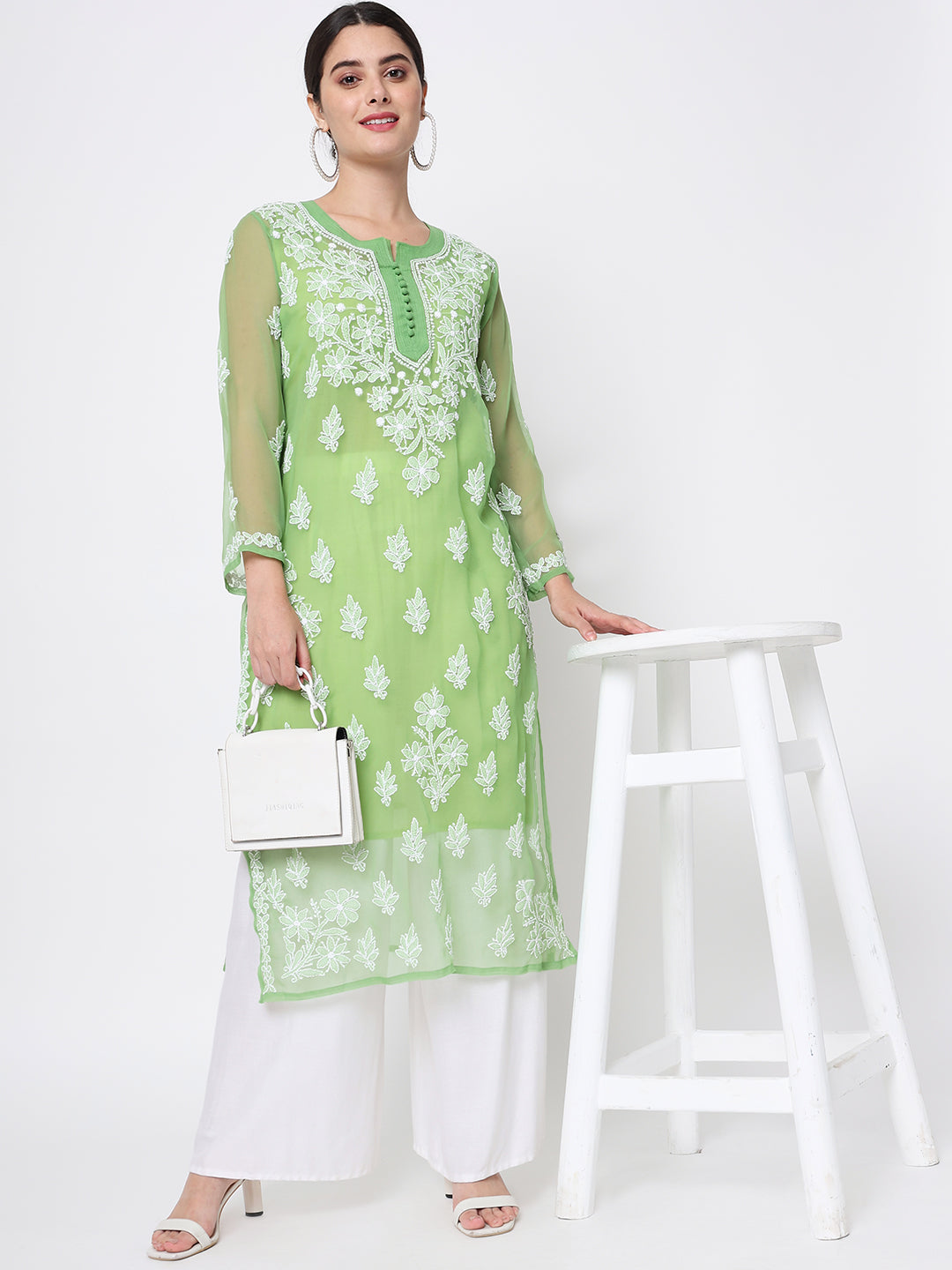 Hand Embroidered Georgette Straight Kurta With Matching Slip-PC3560