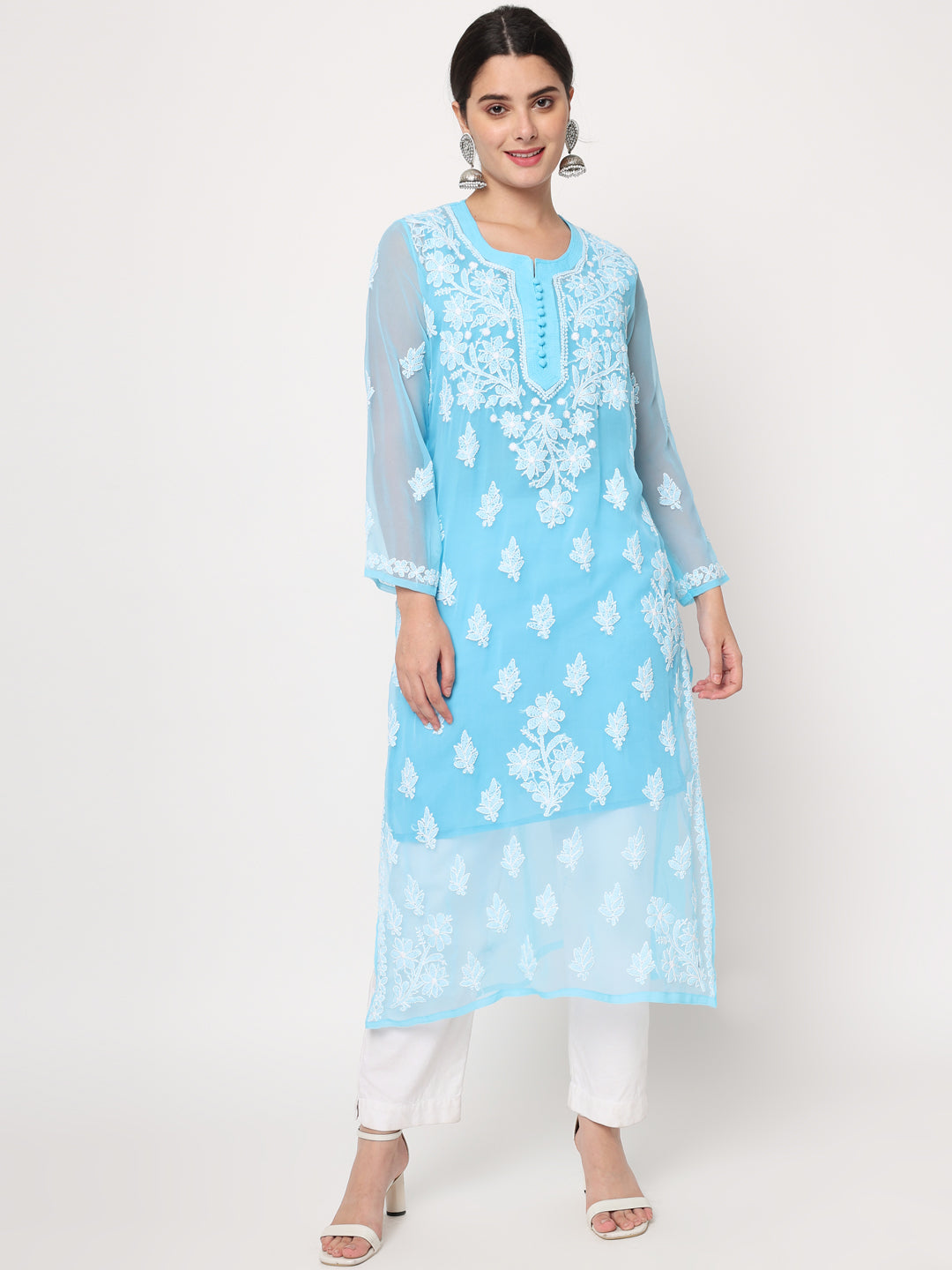 Hand Embroidered Georgette Straight Kurta With Matching Slip-PC3560