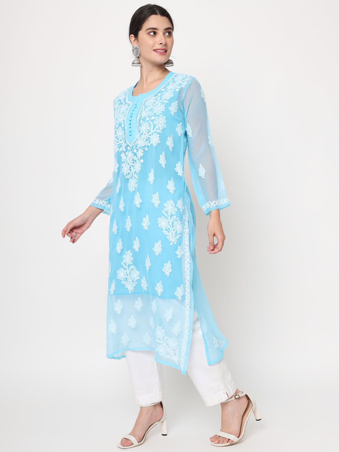 Hand Embroidered Georgette Straight Kurta With Matching Slip-PC3560