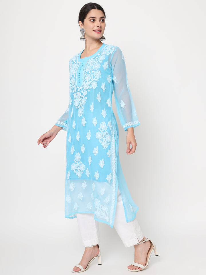 Hand Embroidered Georgette Straight Kurta With Matching Slip-PC3560