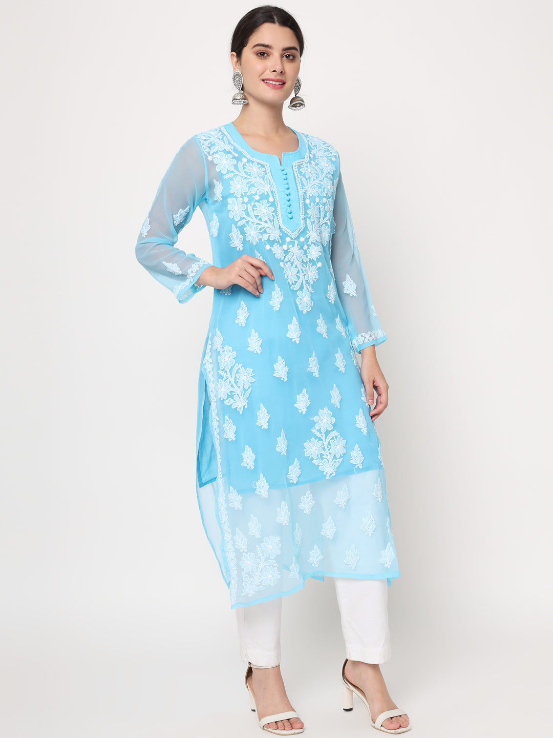 Hand Embroidered Georgette Straight Kurta With Matching Slip-PC3560