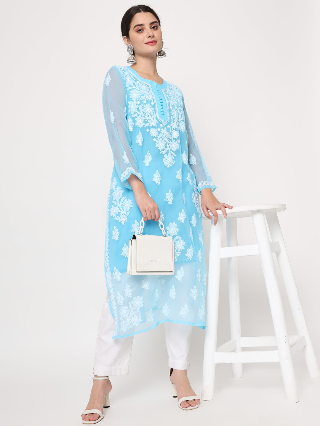 Hand Embroidered Georgette Straight Kurta With Matching Slip-PC3560