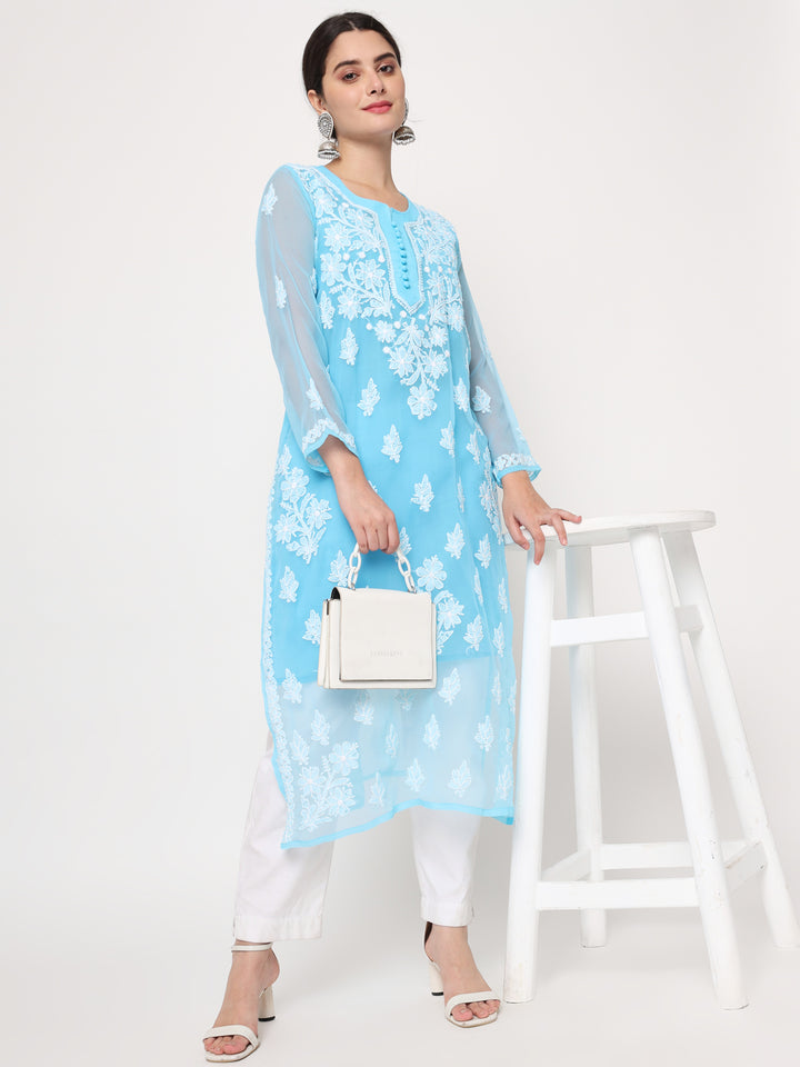 Hand Embroidered Georgette Straight Kurta With Matching Slip-PC3560