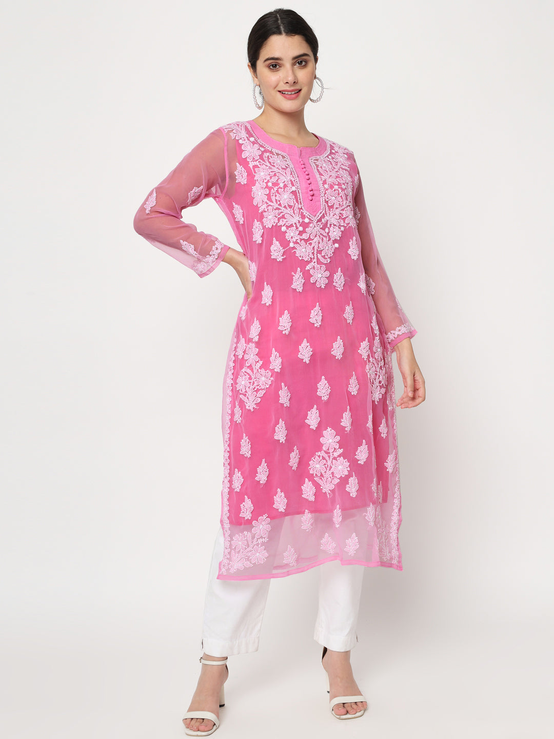 Hand Embroidered Georgette Straight Kurta With Matching Slip-PC3560