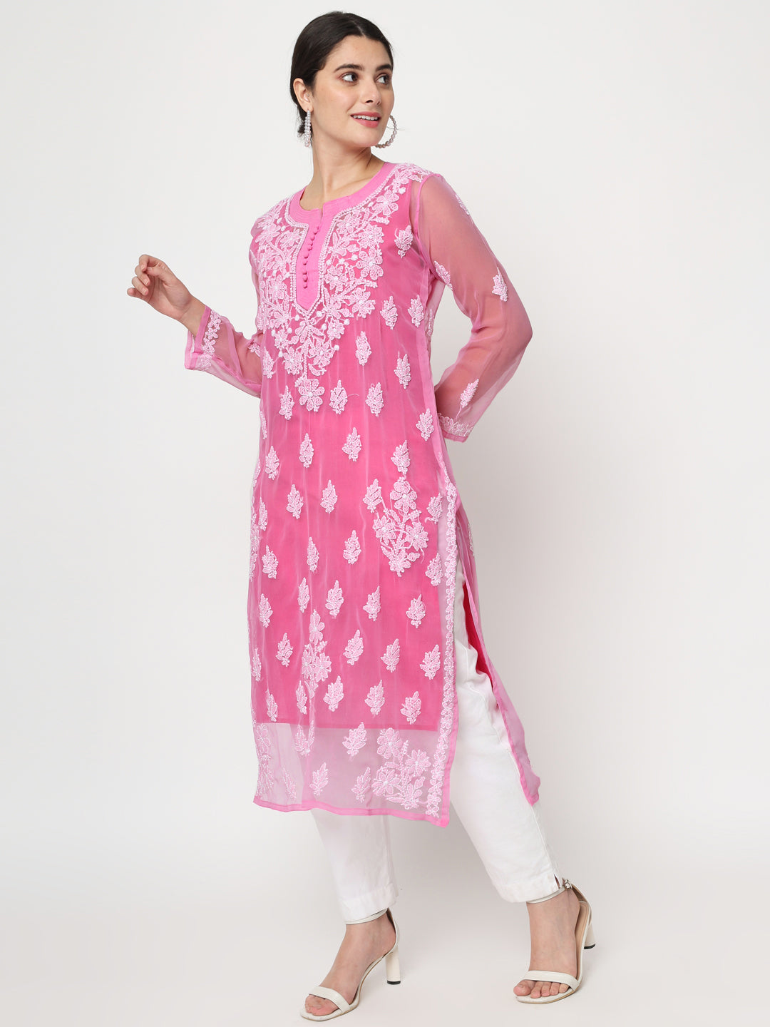 Hand Embroidered Georgette Straight Kurta With Matching Slip-PC3560