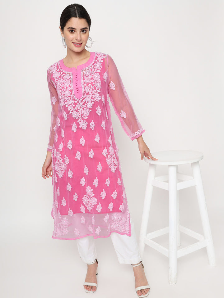 Hand Embroidered Georgette Straight Kurta With Matching Slip-PC3560