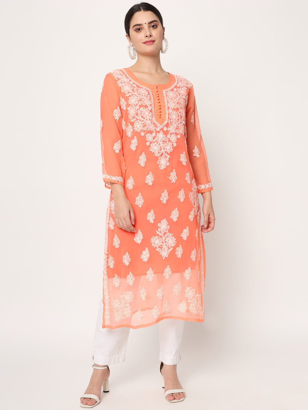 Hand Embroidered Georgette Straight Kurta With Matching Slip-PC3560