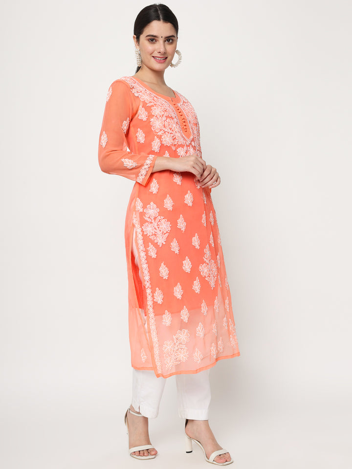 Hand Embroidered Georgette Straight Kurta With Matching Slip-PC3560