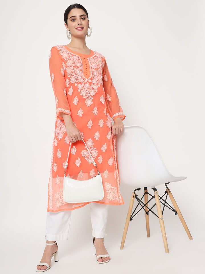 Hand Embroidered Georgette Straight Kurta With Matching Slip-PC3560