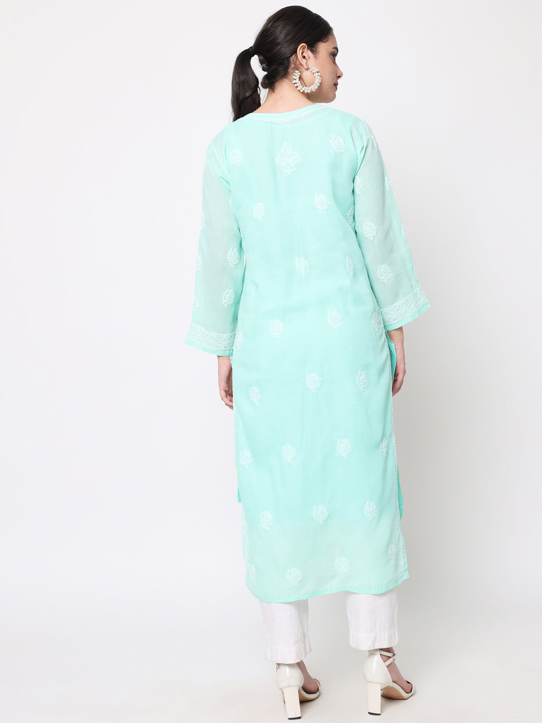 Hand Embroidered Chikankari Cotton Straight Kurta- PC3579