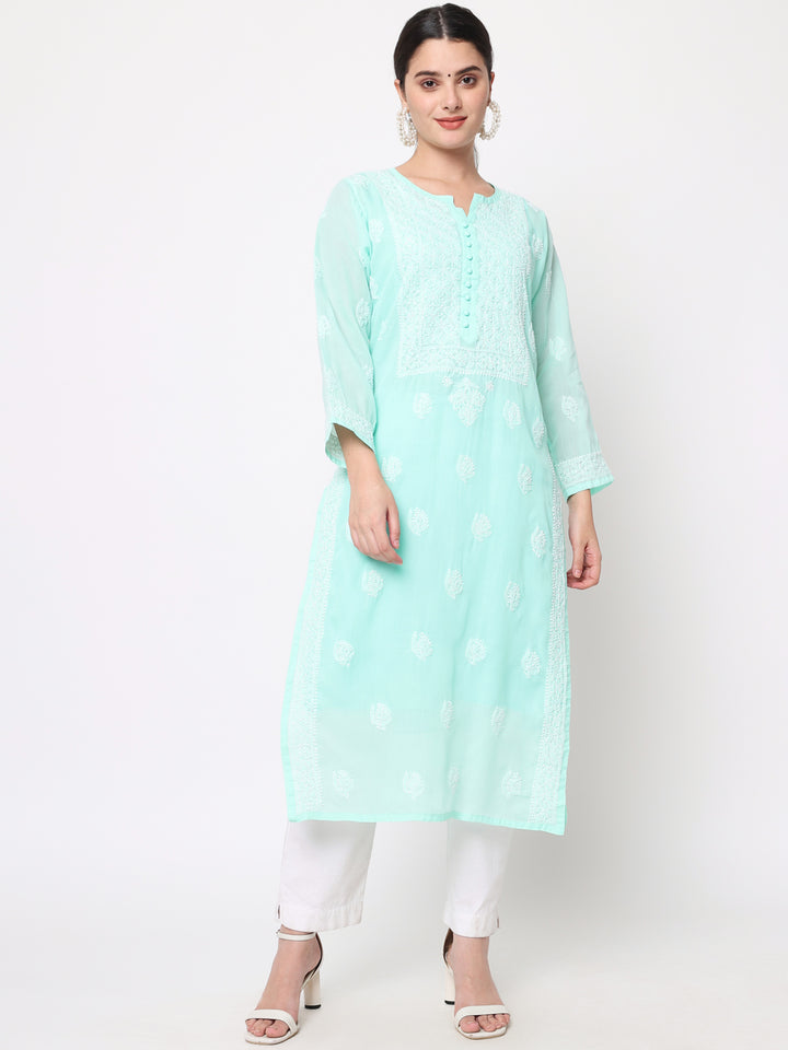 Hand Embroidered Chikankari Cotton Straight Kurta- PC3579