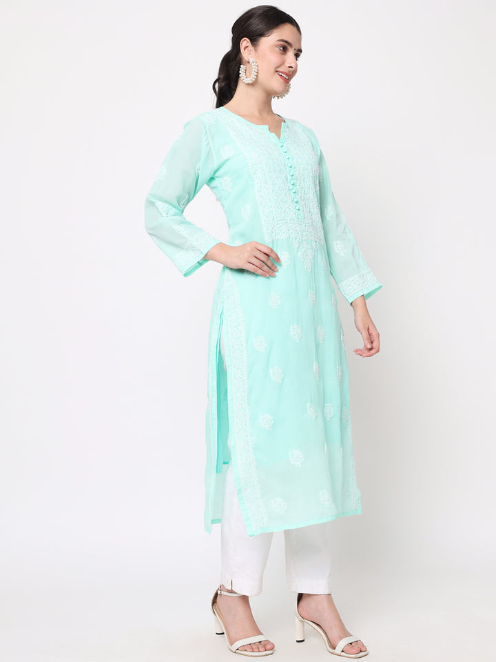 Hand Embroidered Chikankari Cotton Straight Kurta- PC3579