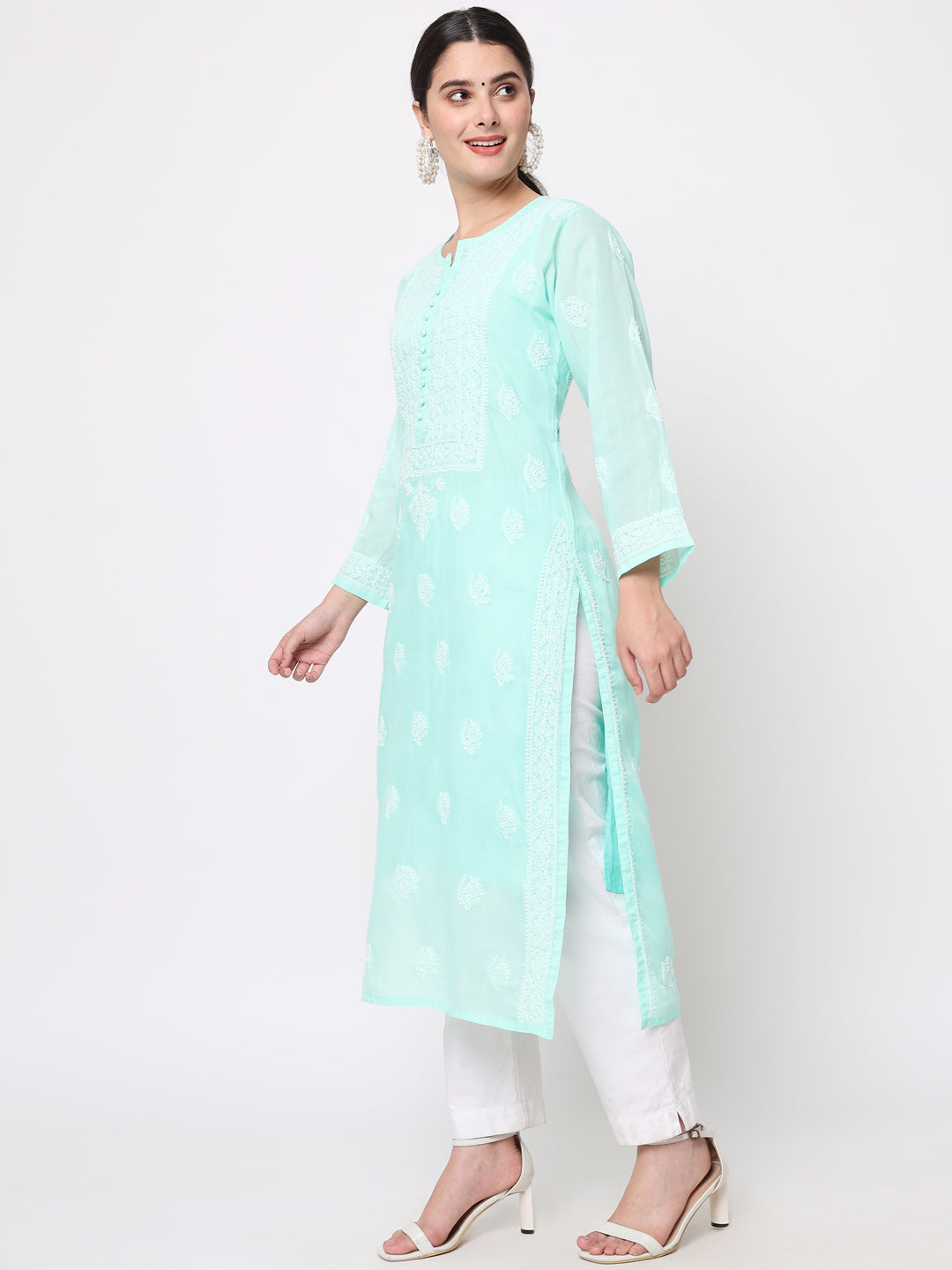 Hand Embroidered Chikankari Cotton Straight Kurta- PC3579