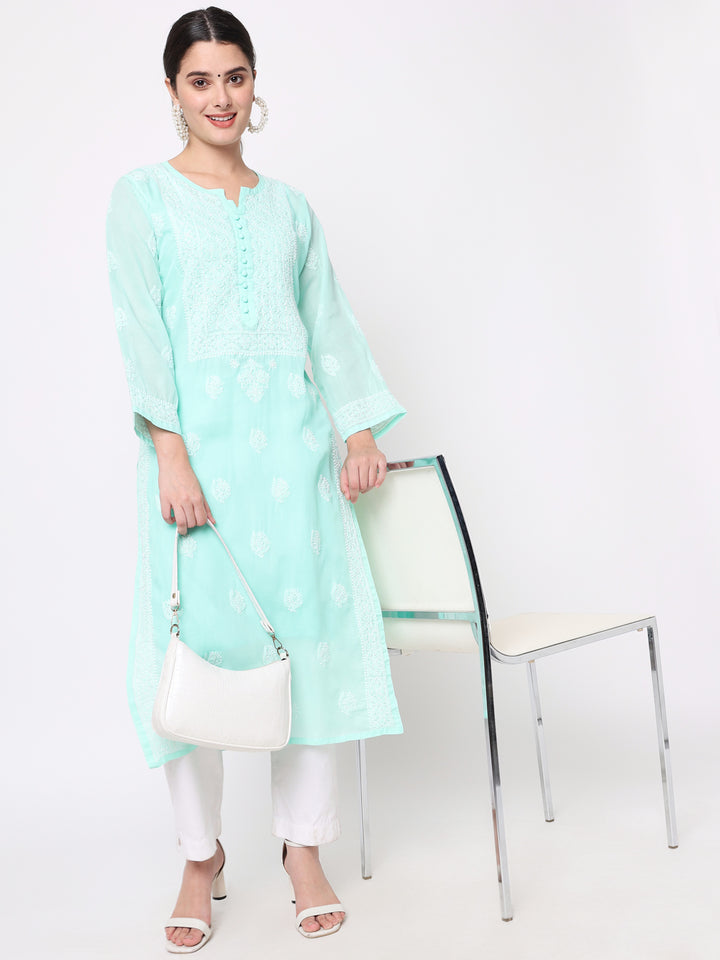 Hand Embroidered Chikankari Cotton Straight Kurta- PC3579