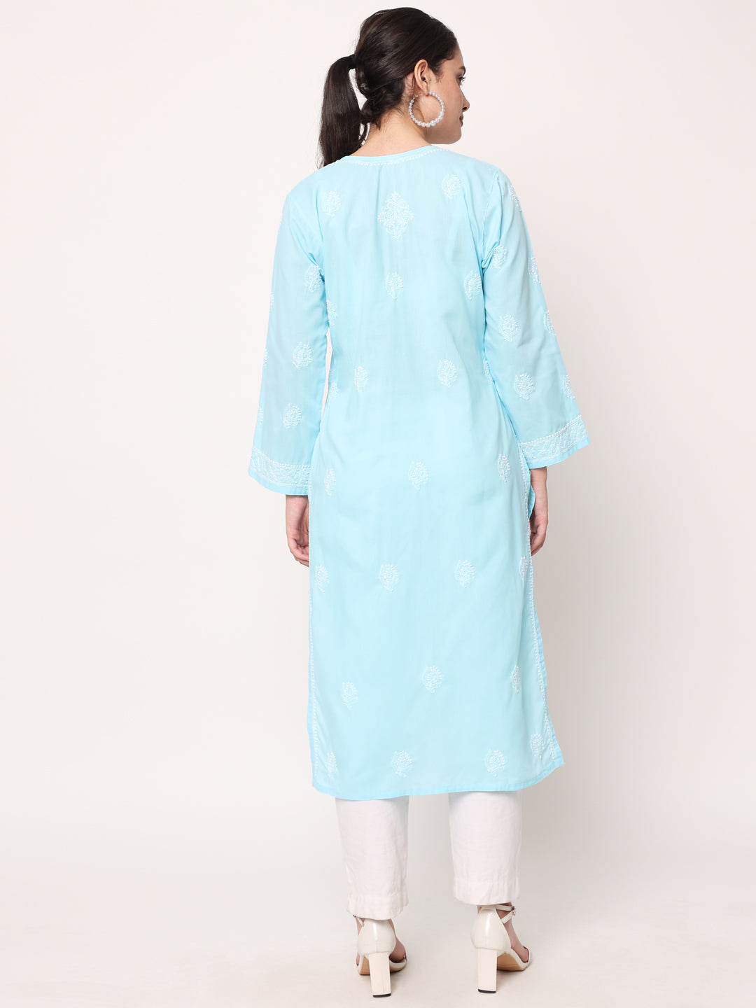 Hand Embroidered Chikankari Cotton Straight Kurta- PC3579