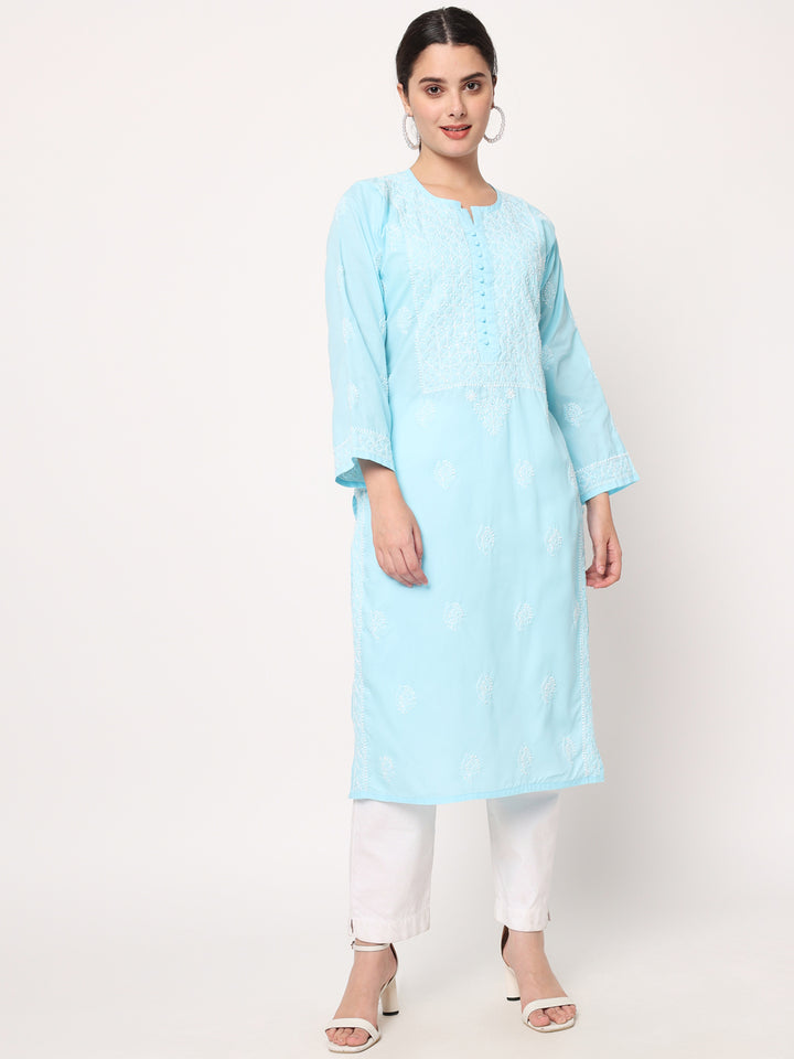 Hand Embroidered Chikankari Cotton Straight Kurta- PC3579