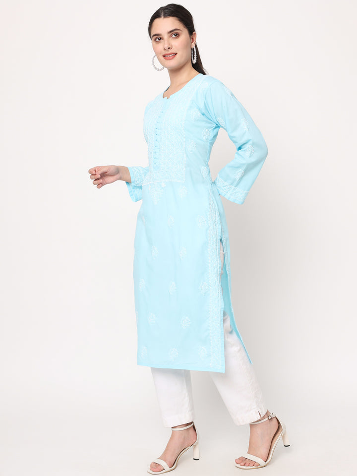 Hand Embroidered Chikankari Cotton Straight Kurta- PC3579