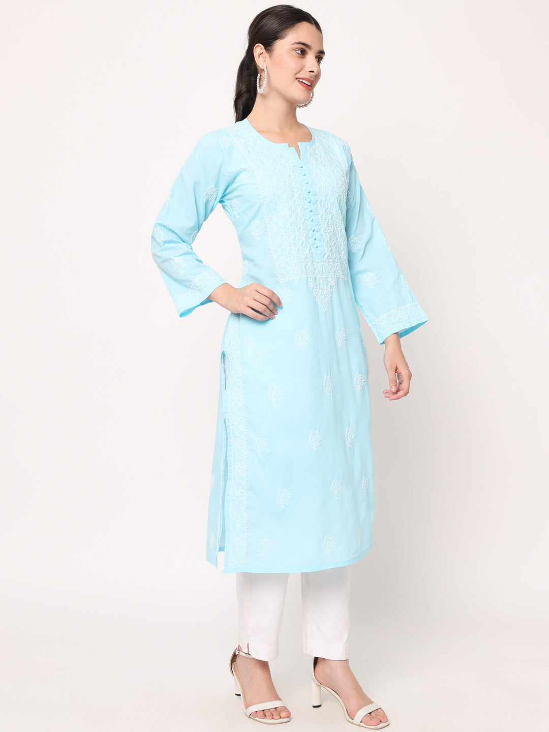 Hand Embroidered Chikankari Cotton Straight Kurta- PC3579