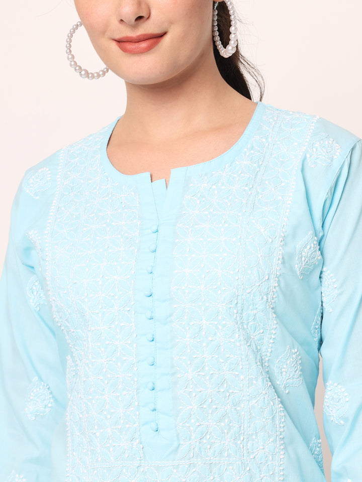 Hand Embroidered Chikankari Cotton Straight Kurta- PC3579