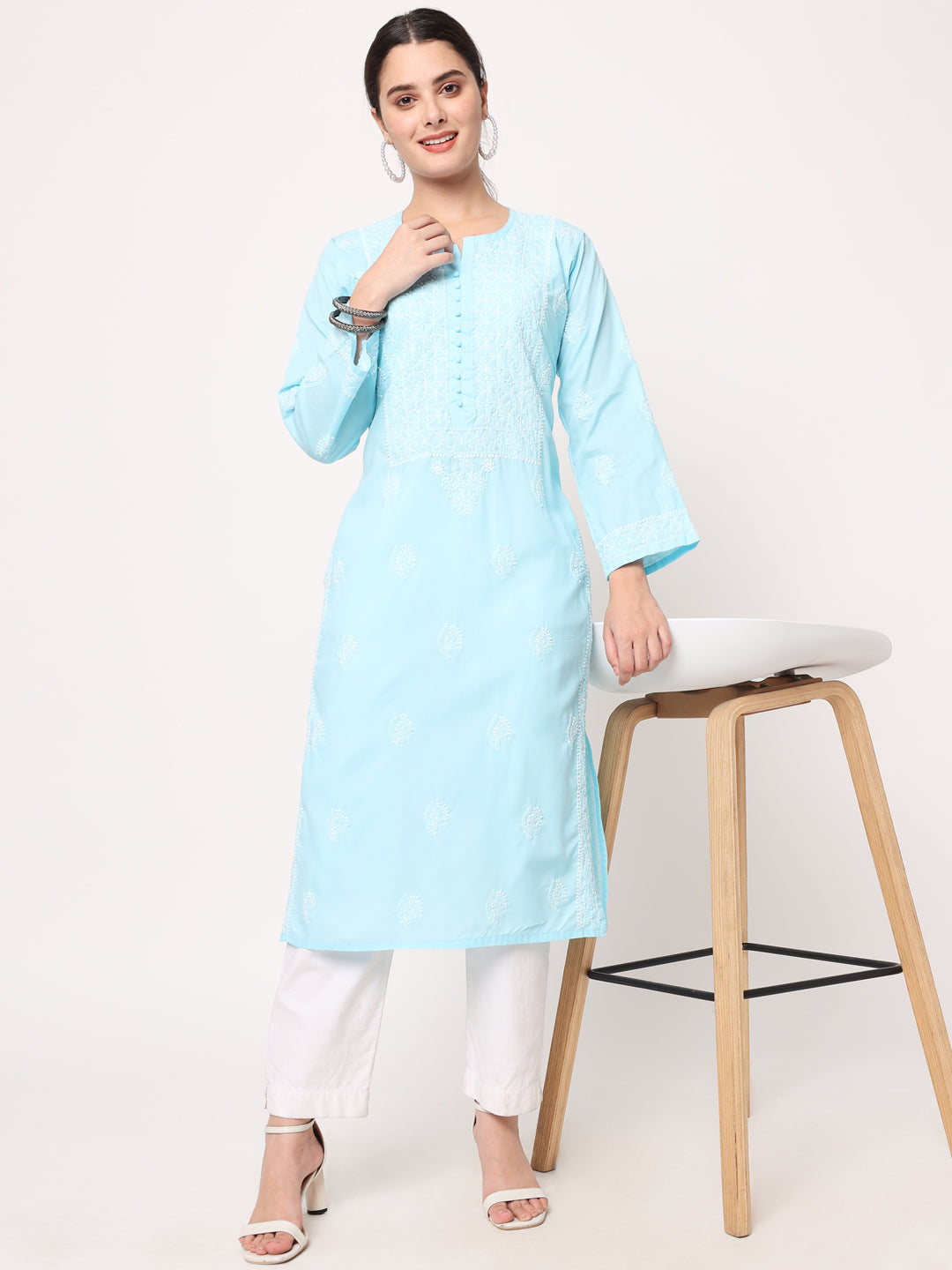 Hand Embroidered Chikankari Cotton Straight Kurta- PC3579