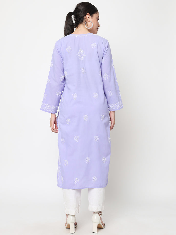 Hand Embroidered Chikankari Cotton Straight Kurta- PC3579