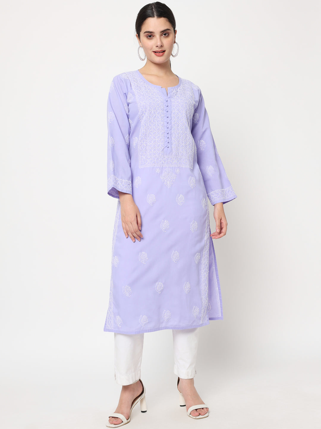 Hand Embroidered Chikankari Cotton Straight Kurta- PC3579