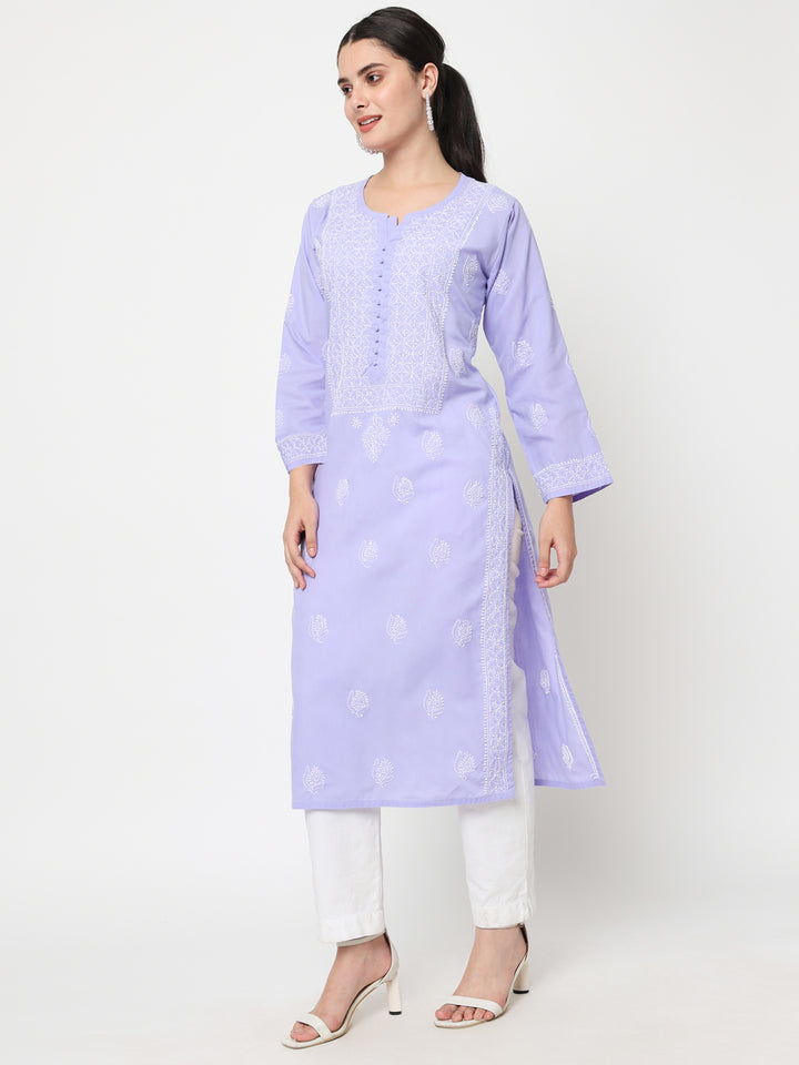 Hand Embroidered Chikankari Cotton Straight Kurta- PC3579