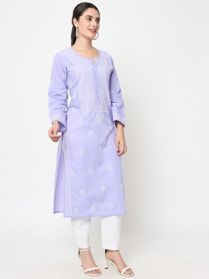 Hand Embroidered Chikankari Cotton Straight Kurta- PC3579