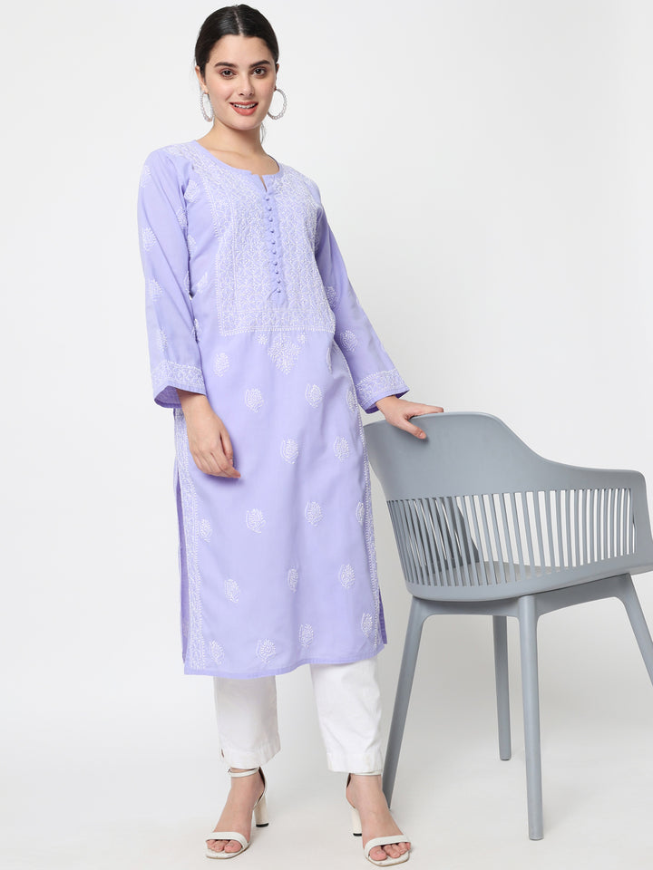 Hand Embroidered Chikankari Cotton Straight Kurta- PC3579