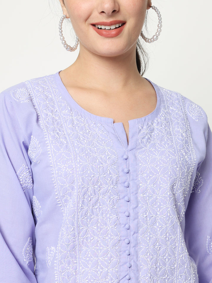 Hand Embroidered Chikankari Cotton Straight Kurta- PC3579