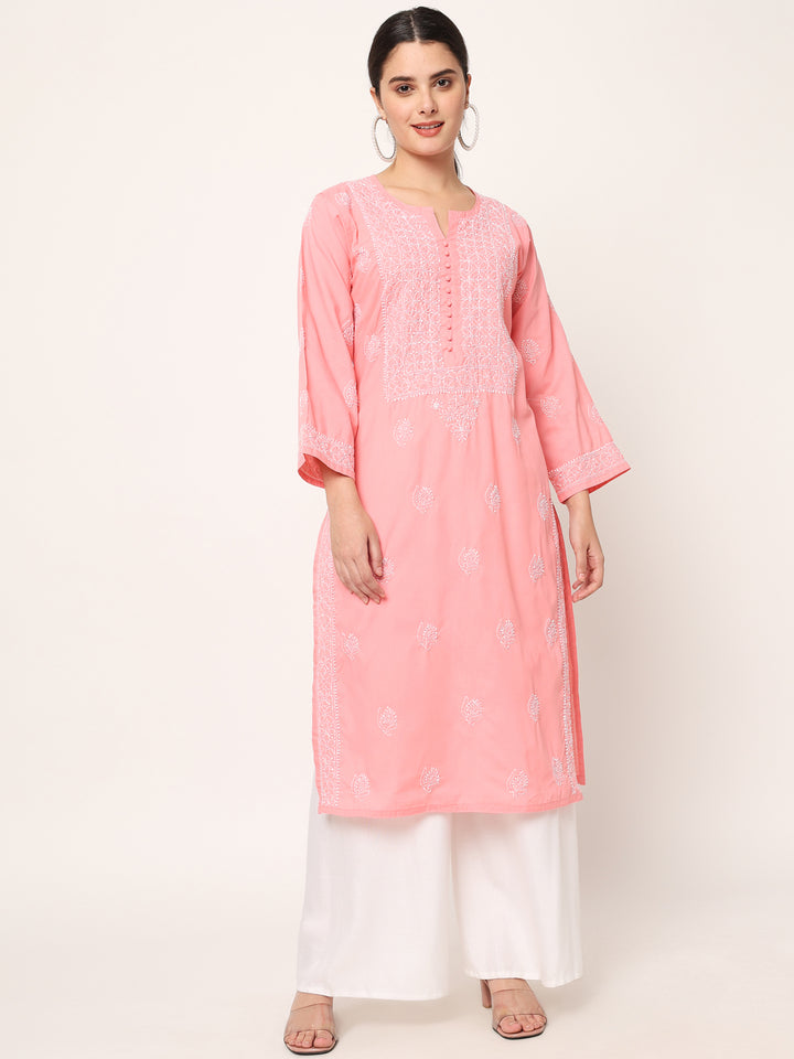 Hand Embroidered Chikankari Cotton Straight Kurta- PC3579