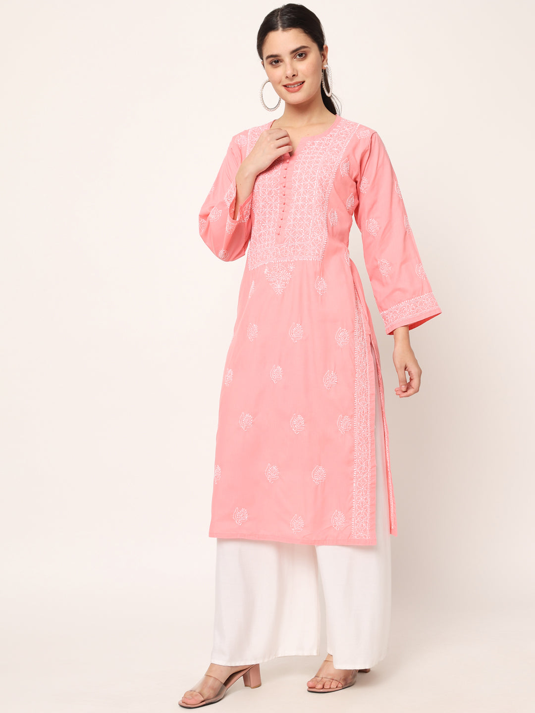 Hand Embroidered Chikankari Cotton Straight Kurta- PC3579