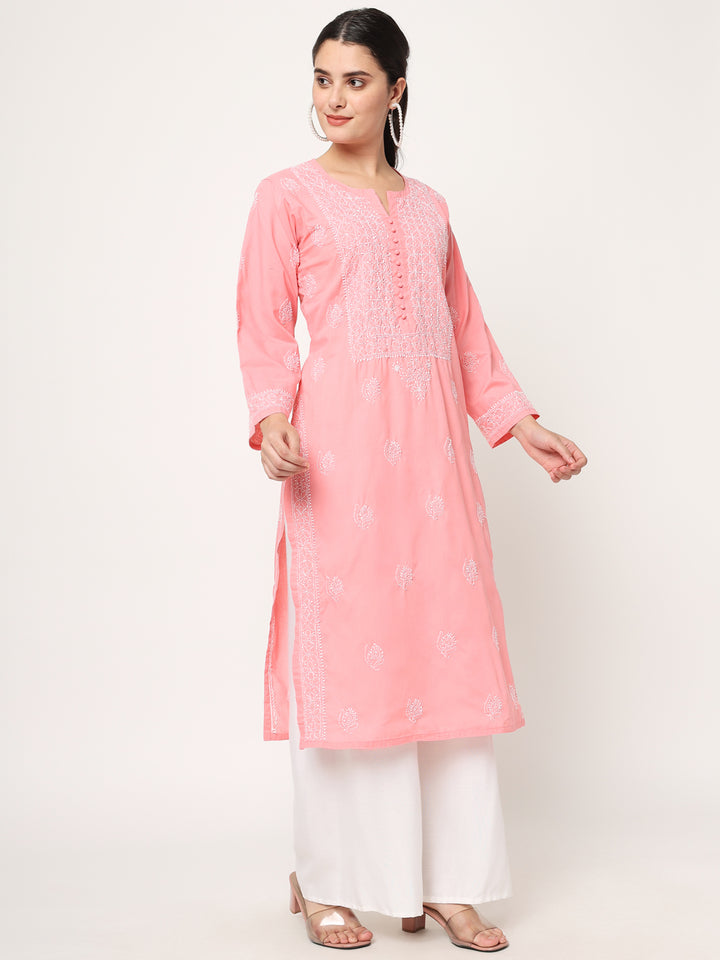 Hand Embroidered Chikankari Cotton Straight Kurta- PC3579