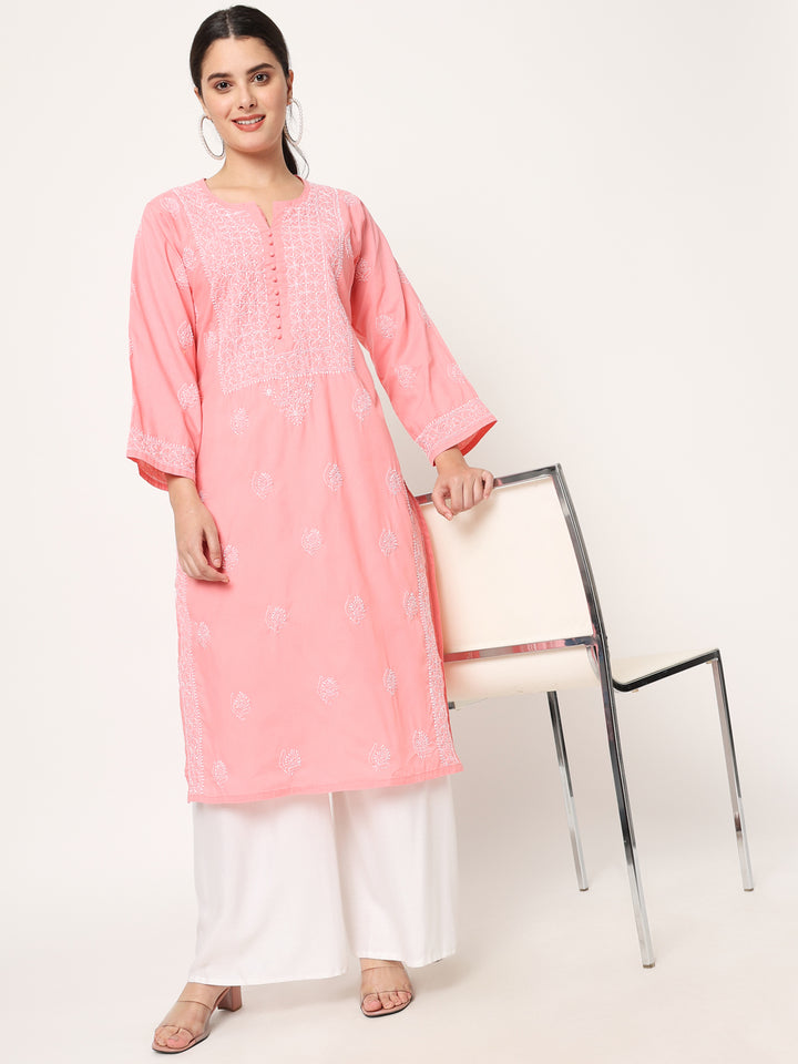 Hand Embroidered Chikankari Cotton Straight Kurta- PC3579