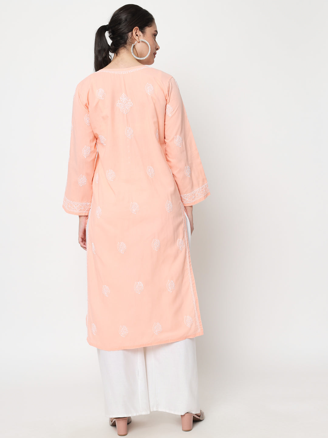 Hand Embroidered Chikankari Cotton Straight Kurta- PC3579