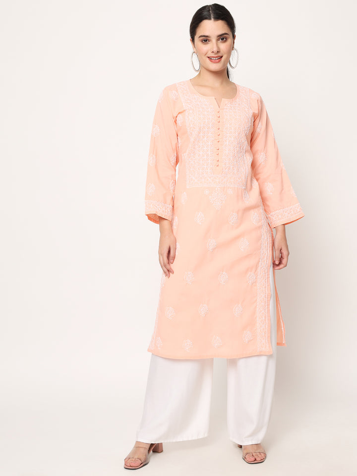 Hand Embroidered Chikankari Cotton Straight Kurta- PC3579