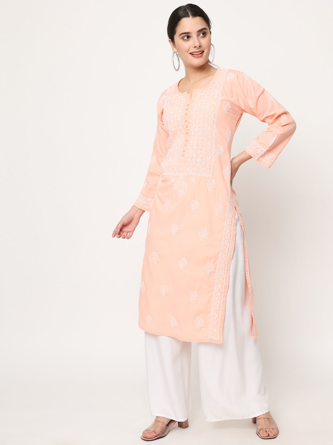 Hand Embroidered Chikankari Cotton Straight Kurta- PC3579