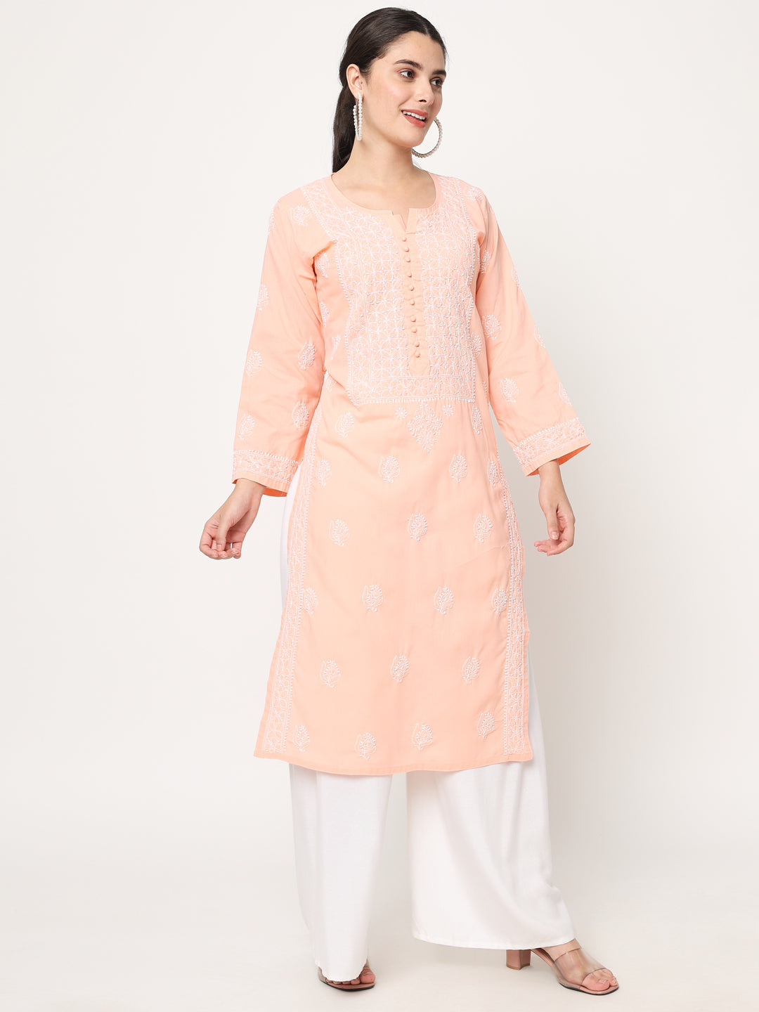 Hand Embroidered Chikankari Cotton Straight Kurta- PC3579