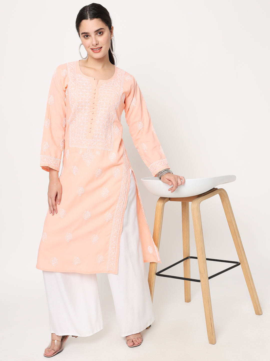 Hand Embroidered Chikankari Cotton Straight Kurta- PC3579