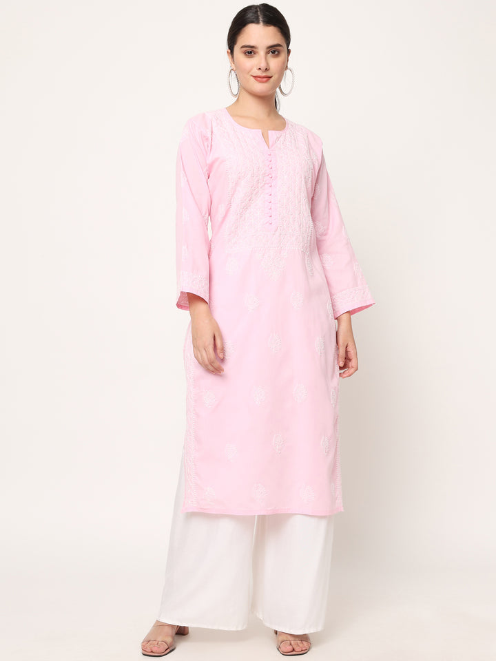 Hand Embroidered Chikankari Cotton Straight Kurta- PC3579