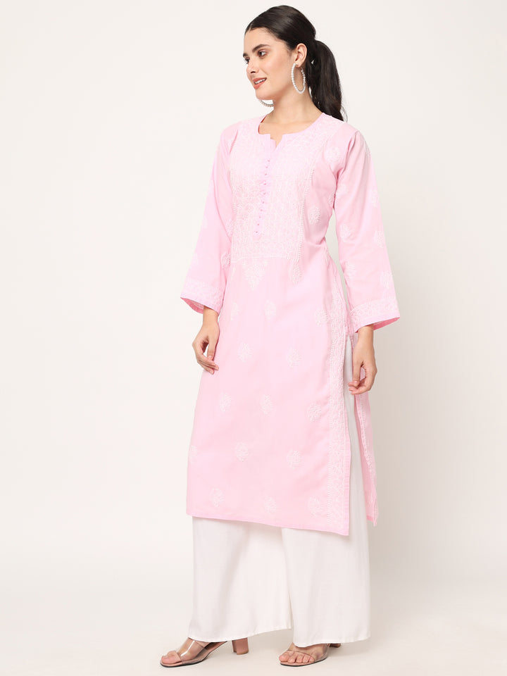 Hand Embroidered Chikankari Cotton Straight Kurta- PC3579