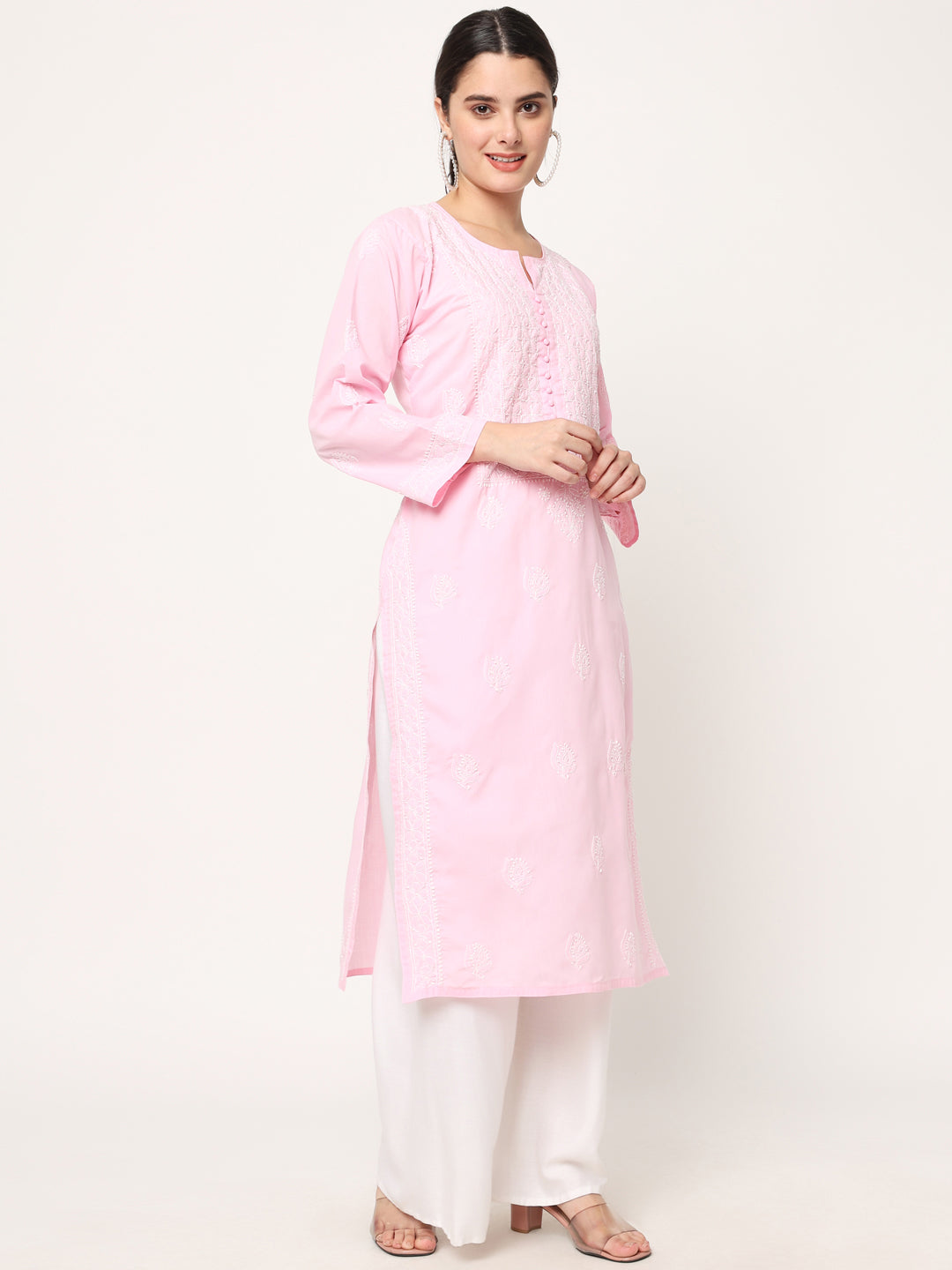 Hand Embroidered Chikankari Cotton Straight Kurta- PC3579