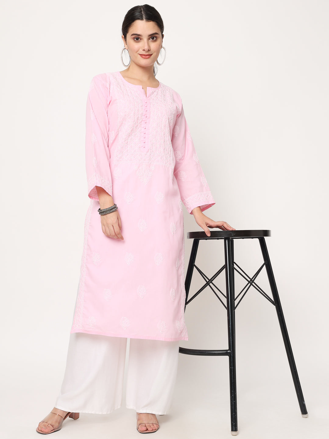 Hand Embroidered Chikankari Cotton Straight Kurta- PC3579